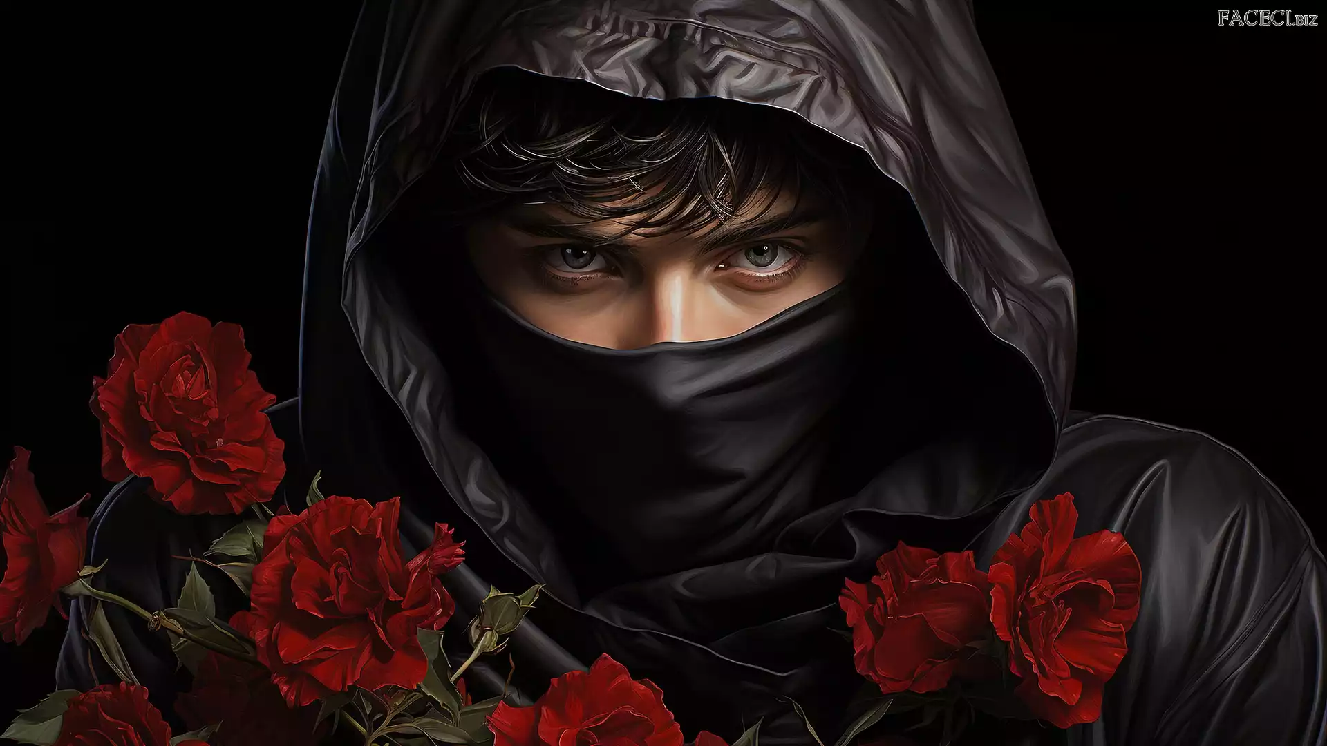 Kwiaty, Maska, Grafika, Mężczyzna, Kaptur