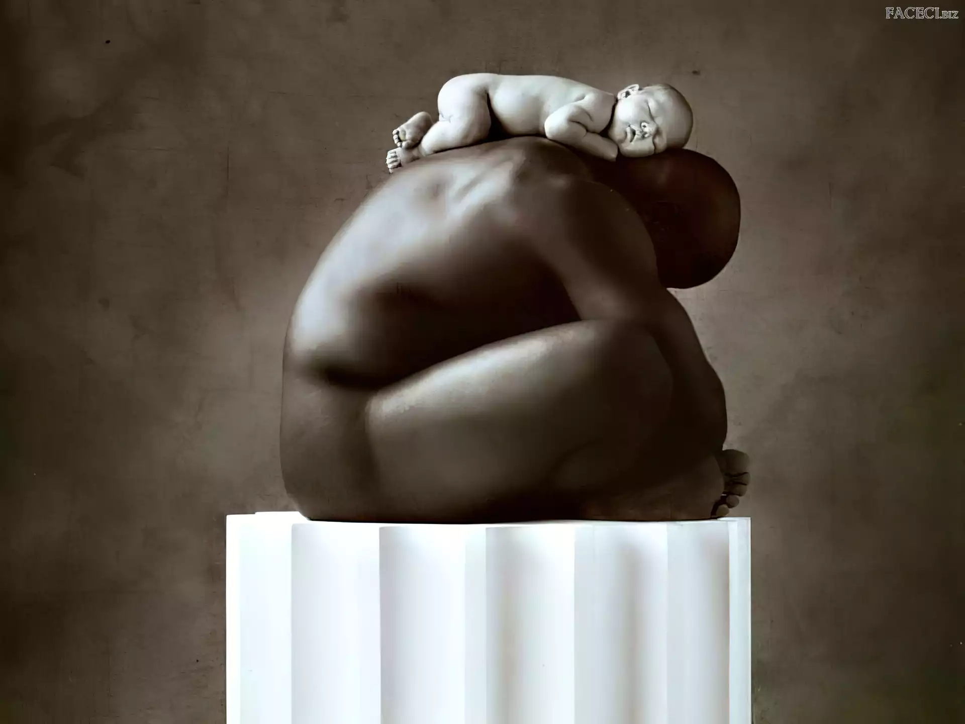 Mężczyzna, Cokół, Dziecko, Posąg