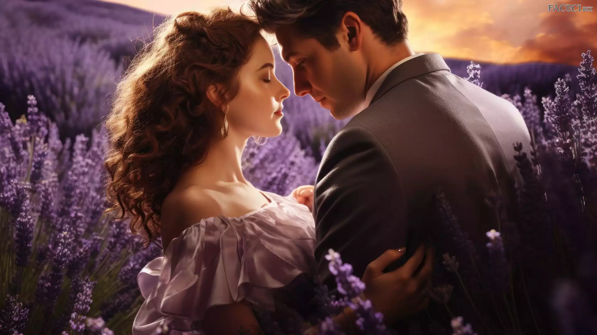Zakochani, Ludzie, Kobieta, Miłość, Lawenda, Mężczyzna, Pole