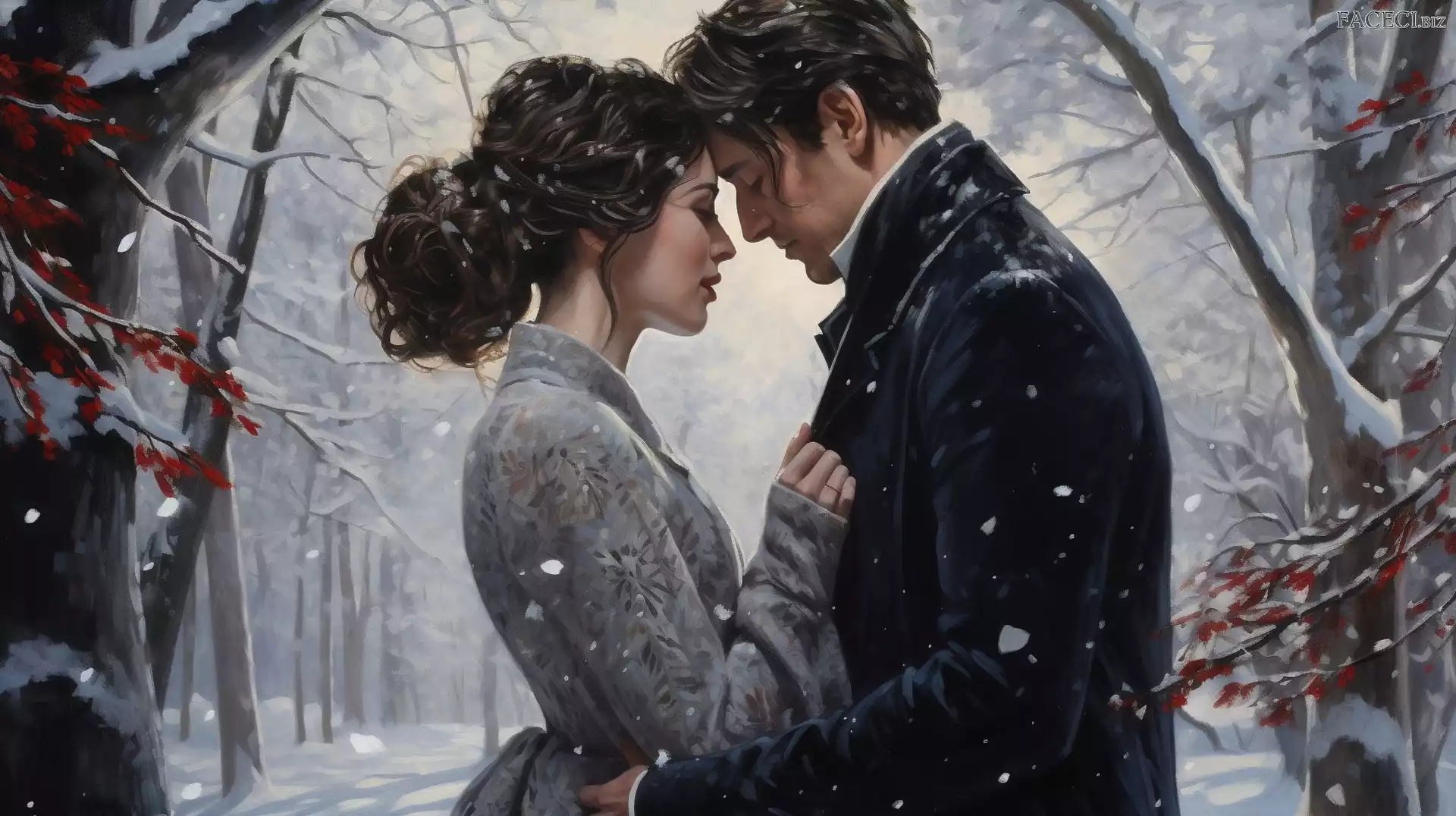 Park, Miłość, Para, Zima, Mężczyzna, Zakochani, Kobieta